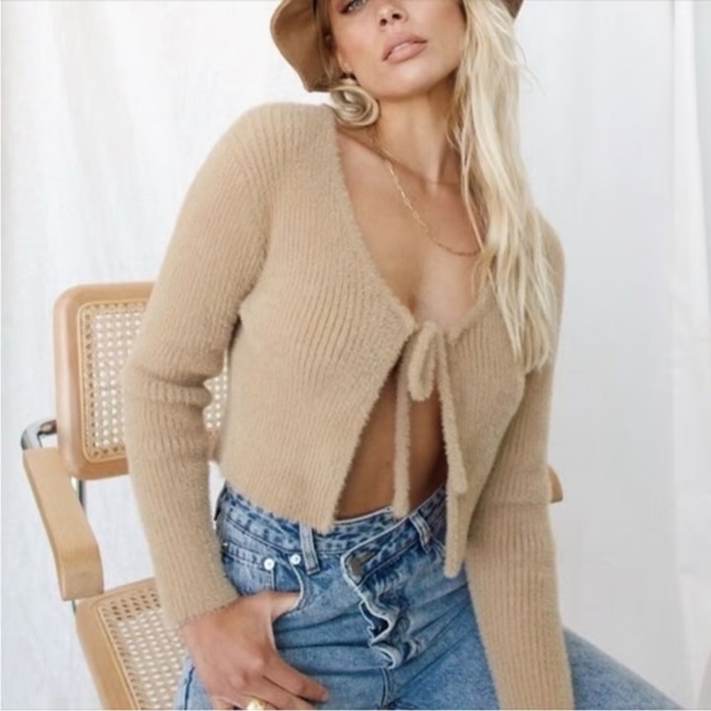 12th Tribe Women's Tan Open Sweater